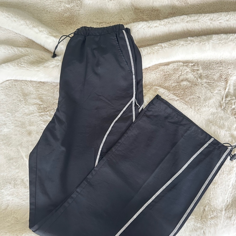 Black Track Pants with White Stripes